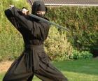Ninja savaşçısı ve katana ile mücadele